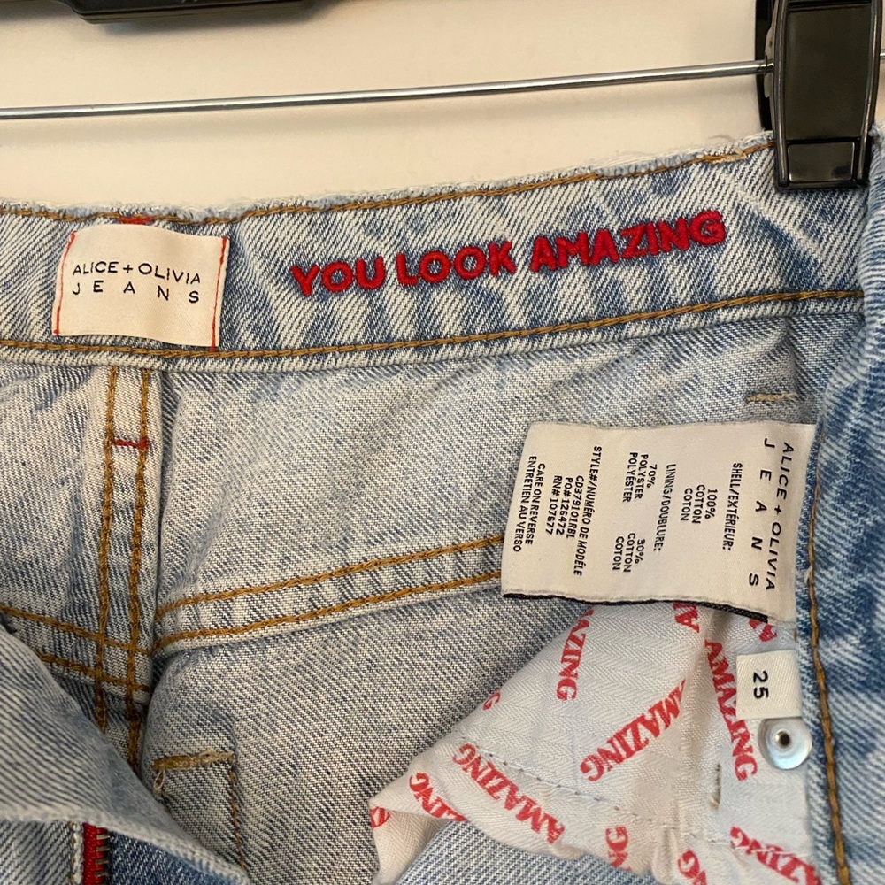 Alice + Olivia Light Blue Distressed Wide Leg Jeans - Picture 3 of 3